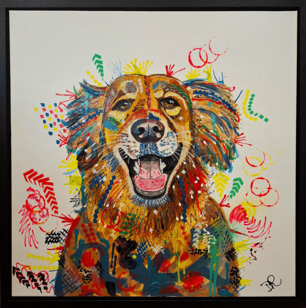 Harvey The Retriever - Framed Embellished Canvas